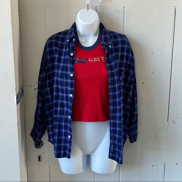 Vintage Y2K Old Navy Plaid Flannel Button Down Shirt Top - Picture 4 of 11